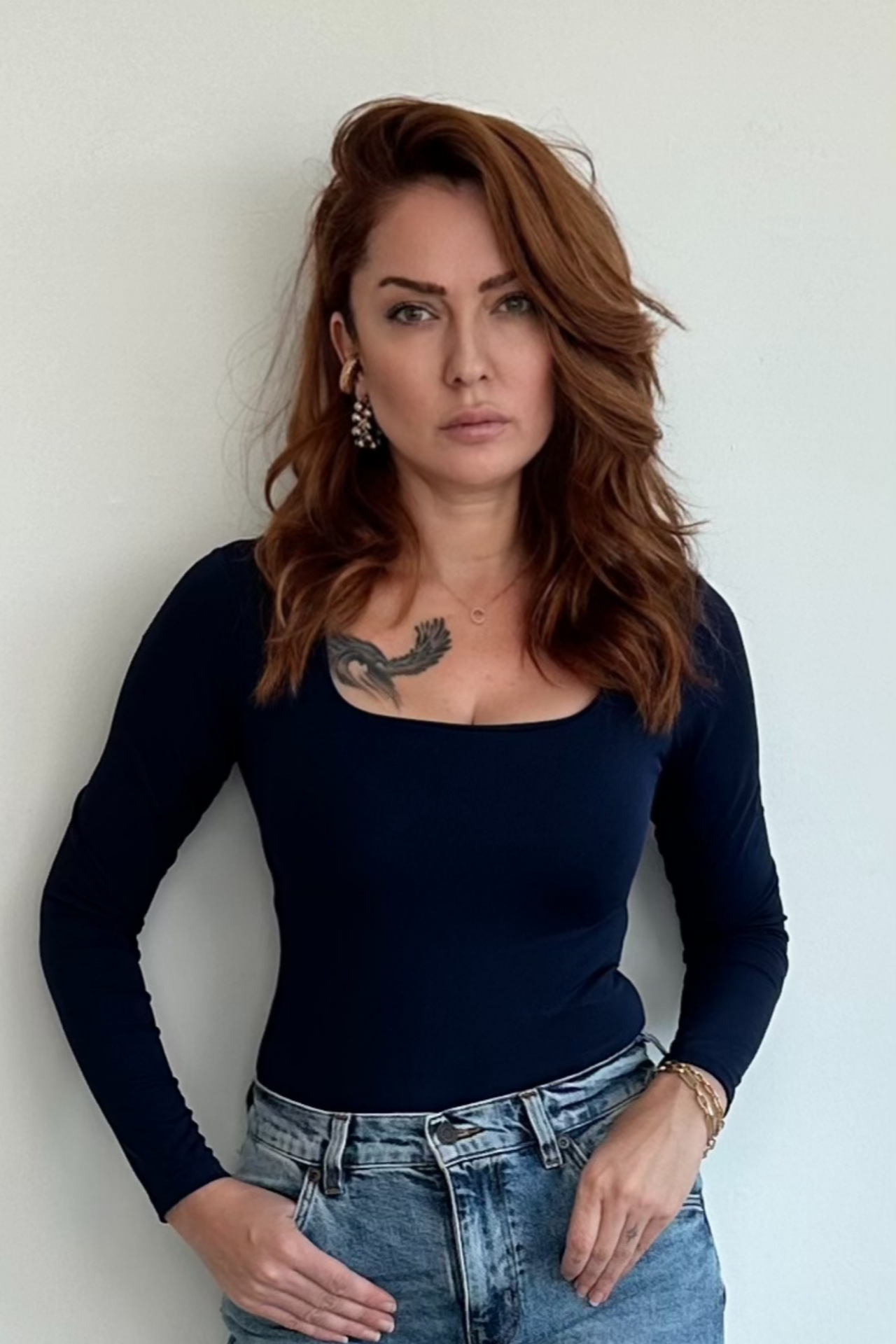 Lacivert Çıtçıtlı U Yaka Bluz