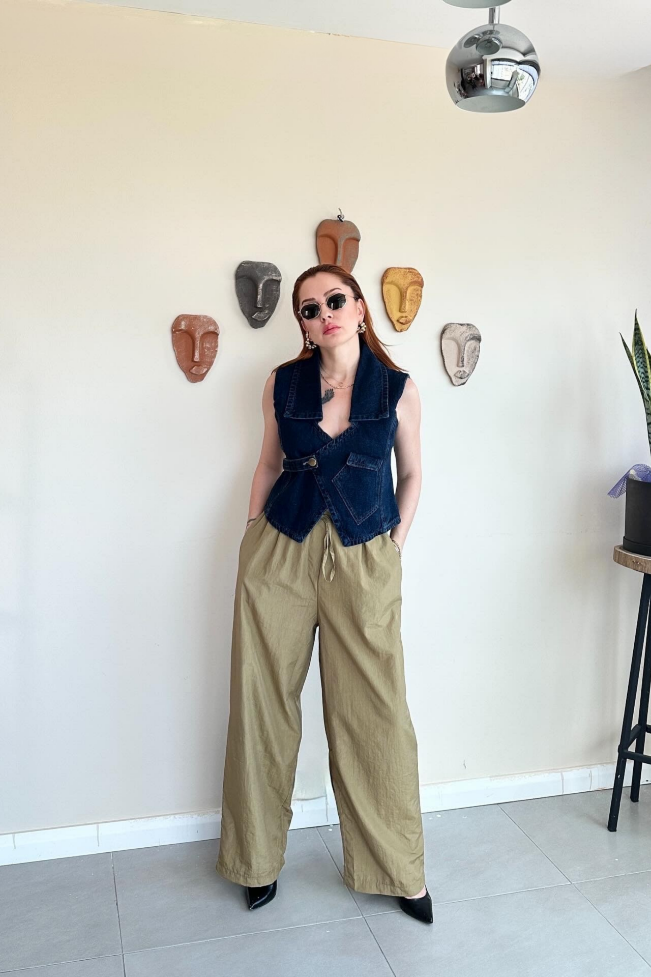 Bant Detaylı Kot Yelek