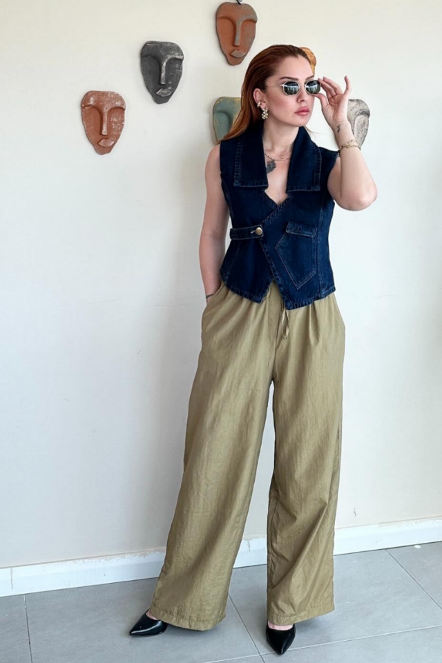 Bant Detaylı Kot Yelek