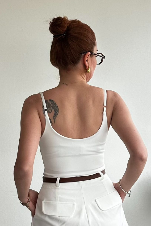 Ekru Ayarlanabilir Askılı Bodysuit