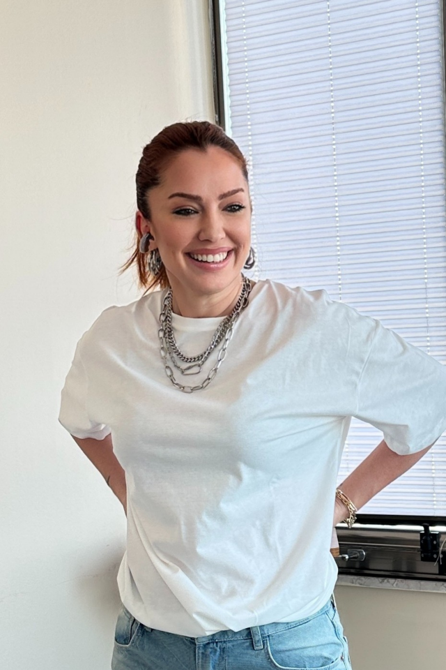 Bisiklet Yaka Düz T-shirt Ekru