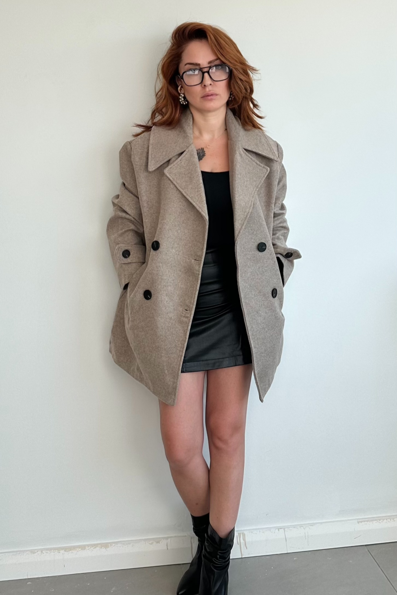 Toprak Rengi Kaşe Kısa  Kaban