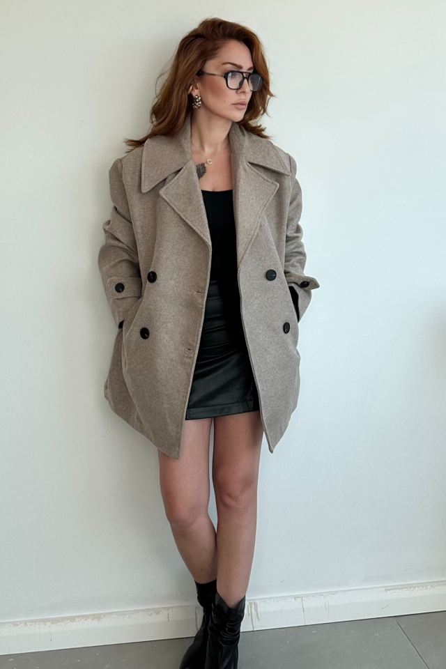 Toprak Rengi Kaşe Kısa  Kaban