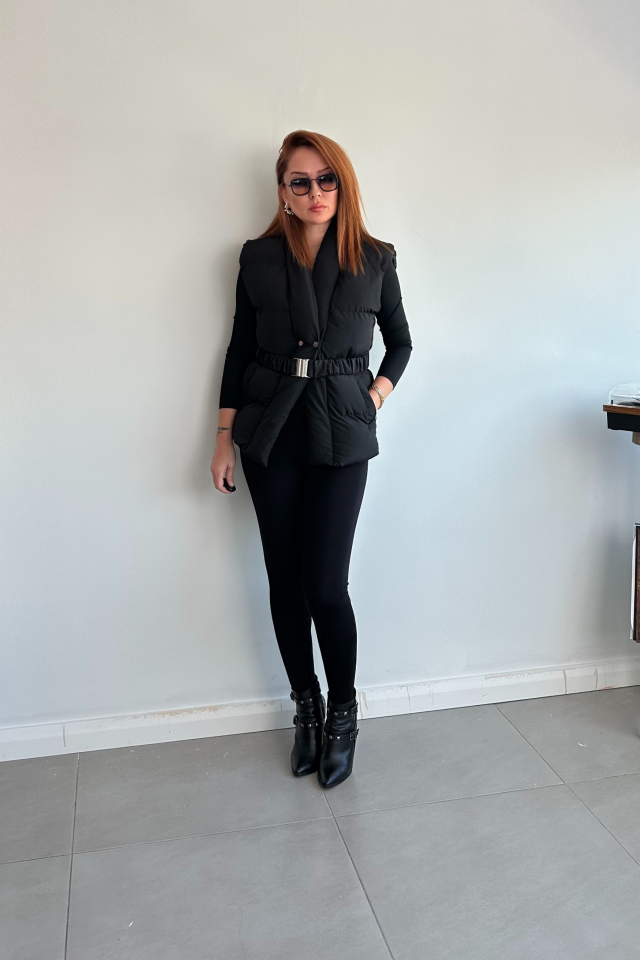 Siyah Kemerli Puff Yelek