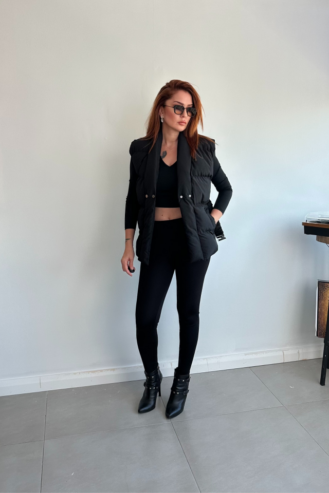 Siyah Kemerli Puff Yelek