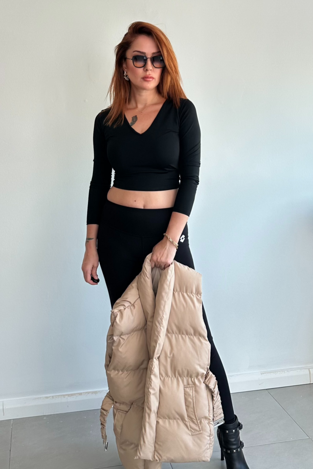 Bej Kemerli Puff Yelek