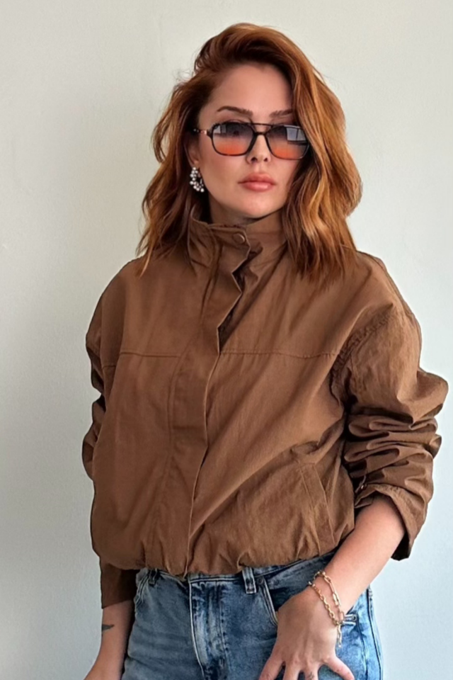 Kahve Rengi Paraşut Kumaş Ceket