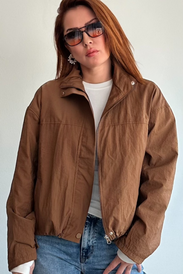 Kahve Rengi Paraşut Kumaş Ceket