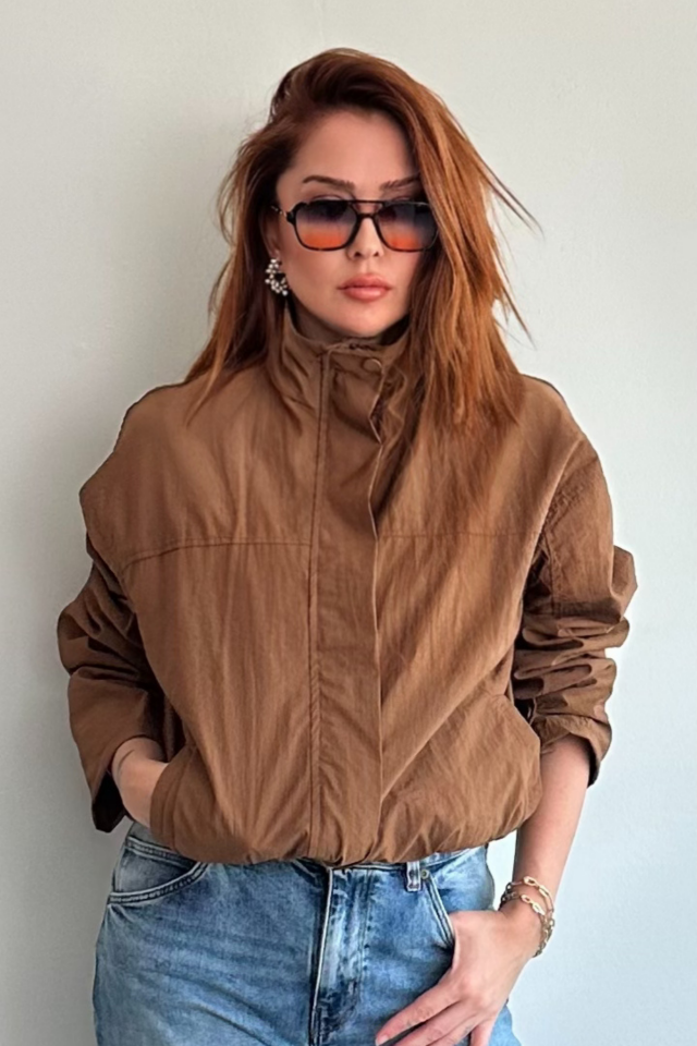 Kahve Rengi Paraşut Kumaş Ceket