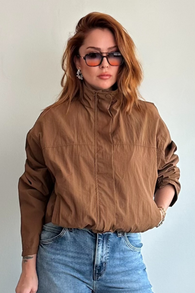 Kahve Rengi Paraşut Kumaş Ceket