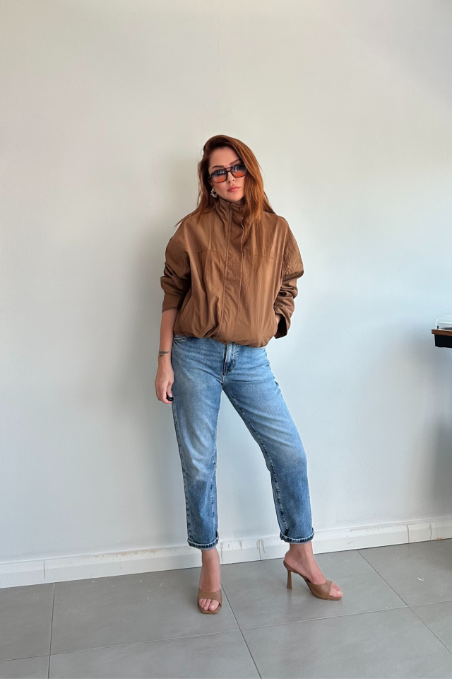 Kahve Rengi Paraşut Kumaş Ceket