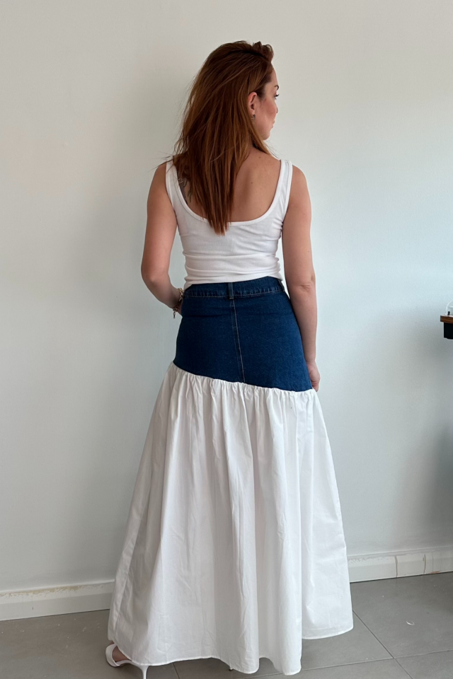 Üstü Demin Altı Poplin Etek