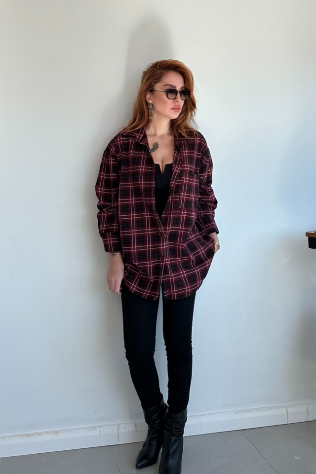 Siyah Kırmızı Ekose Oduncu Gömlek