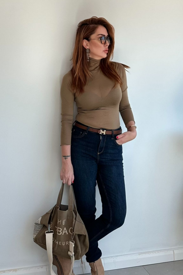 Dik Yaka Camel Transparan Bluz