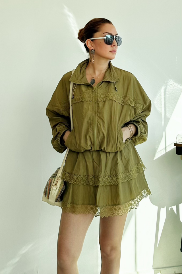 Paraşüt Kumaş Etek Ceket Takım