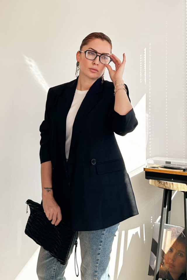 Siyah İki Düğmeli Süet Blazer Ceket