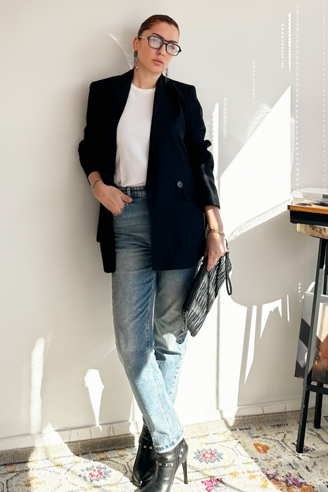 Siyah İki Düğmeli Süet Blazer Ceket