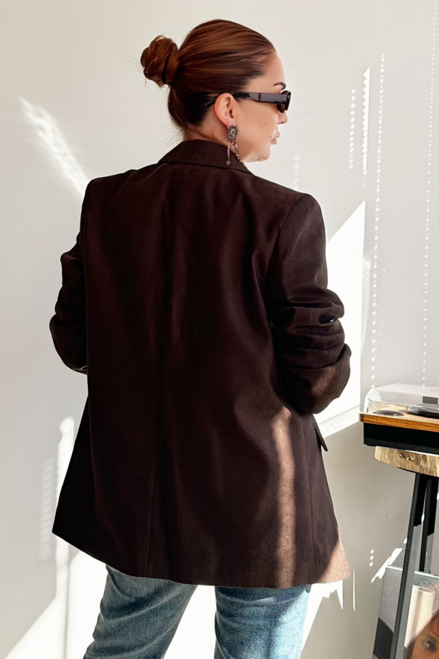 Acı Kahve İki Düğmeli Süet Blazer Ceket