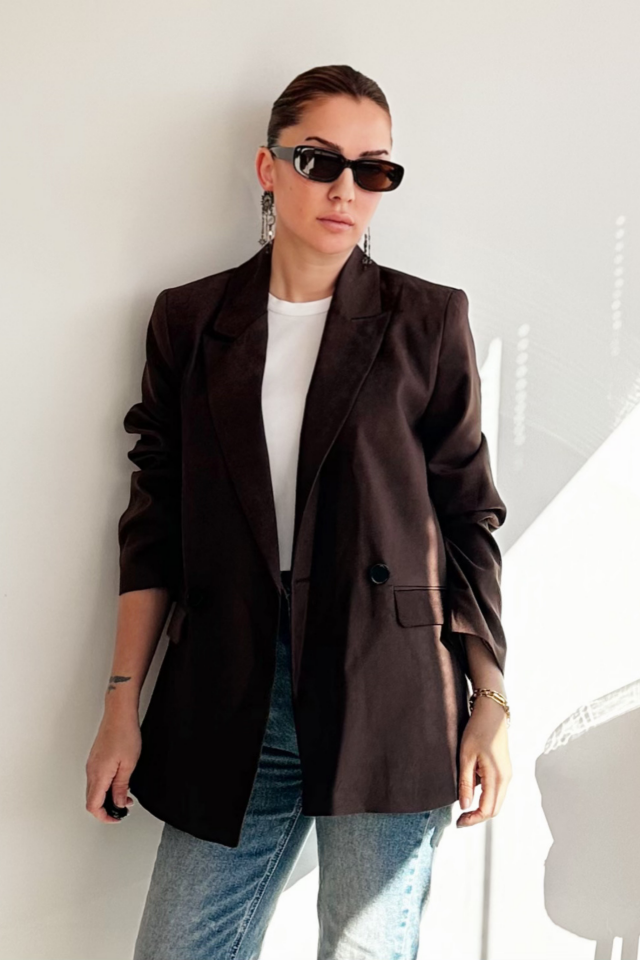 Acı Kahve İki Düğmeli Süet Blazer Ceket