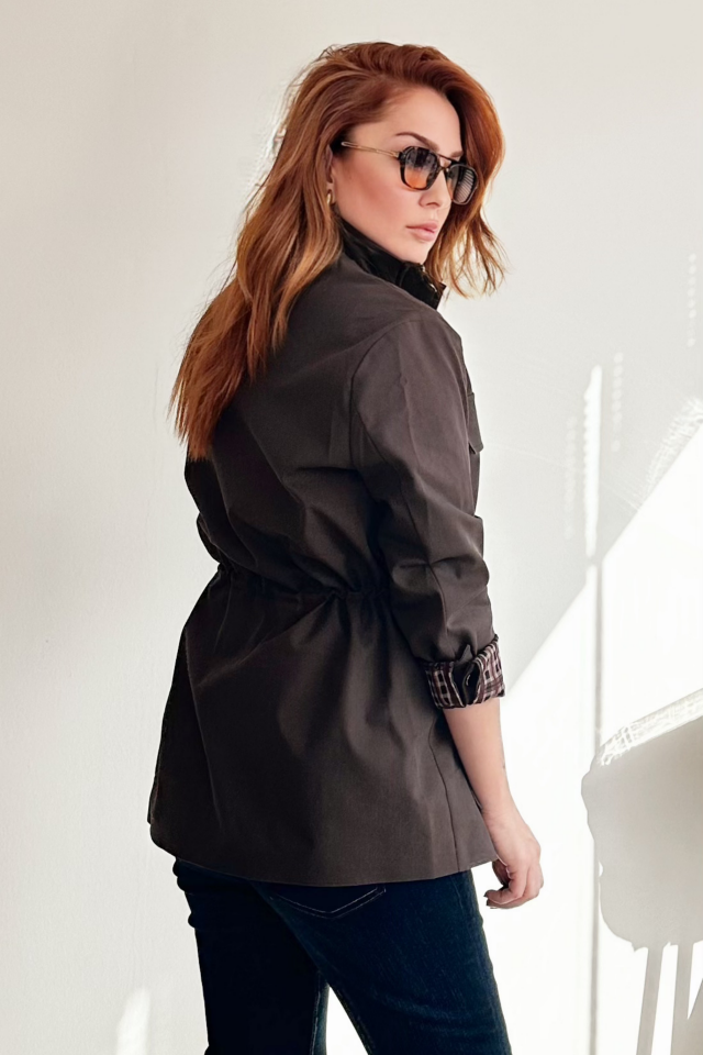 Kahve Ekose Astarlı Safari Trençkot