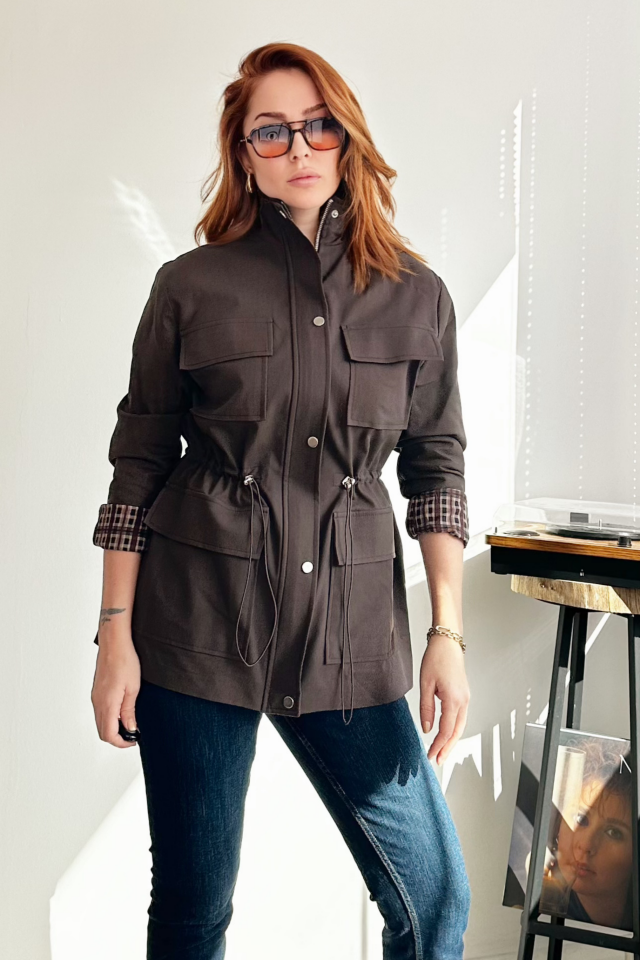 Kahve Ekose Astarlı Safari Trençkot