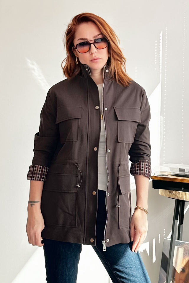 Kahve Ekose Astarlı Safari Trençkot