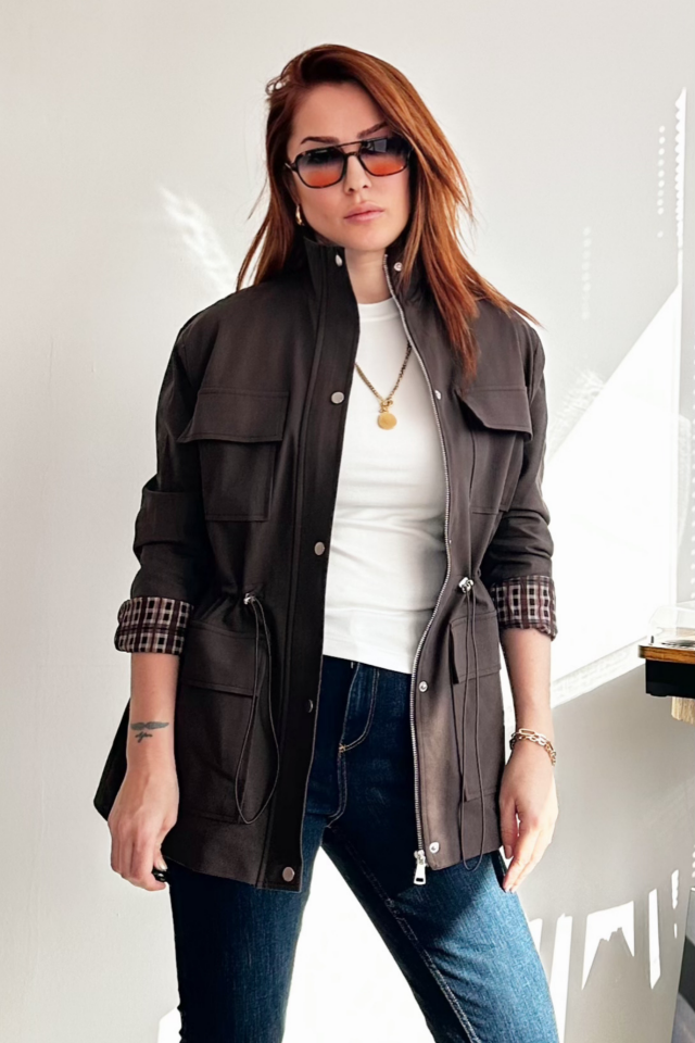 Kahve Ekose Astarlı Safari Trençkot