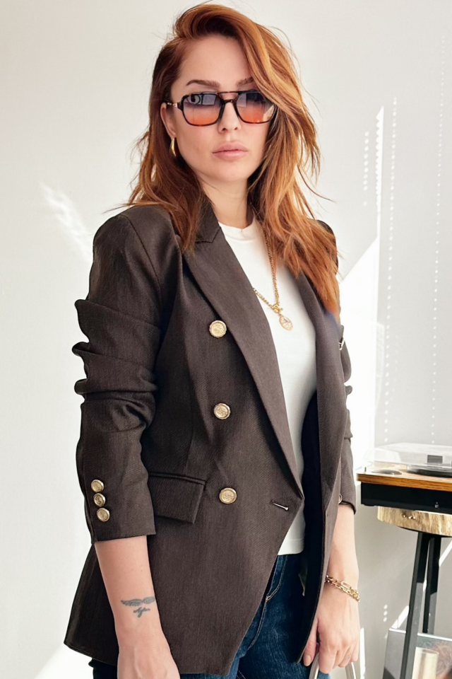 Kahverengi Gabardin Kruvaze Ceket