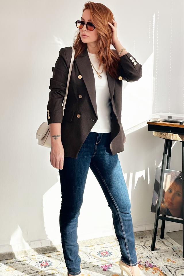 Kahverengi Gabardin Kruvaze Ceket