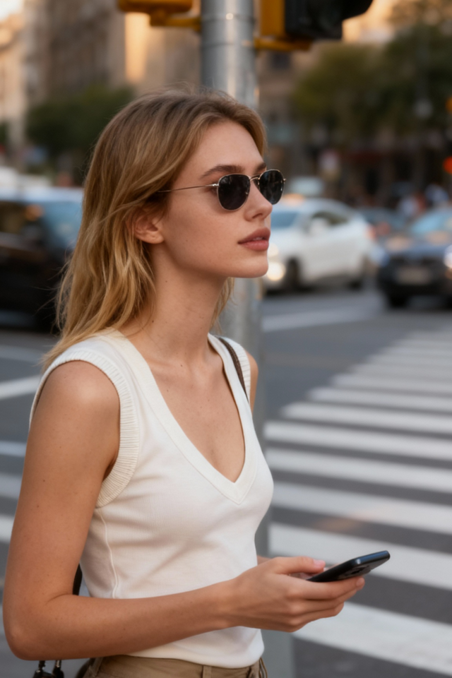 Krem Geniş V Yaka Basic Üst