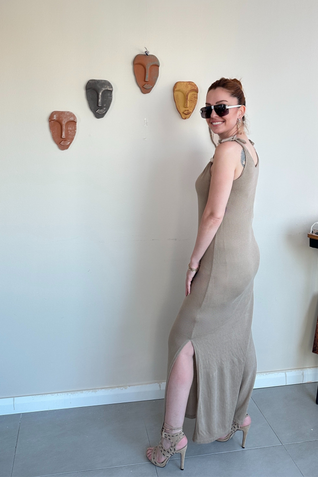 Camel Elegant Tasarım Elbise