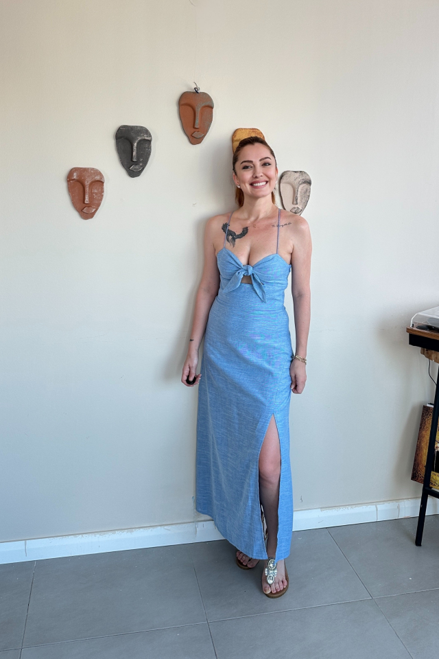 Mavi Keten Elbise
