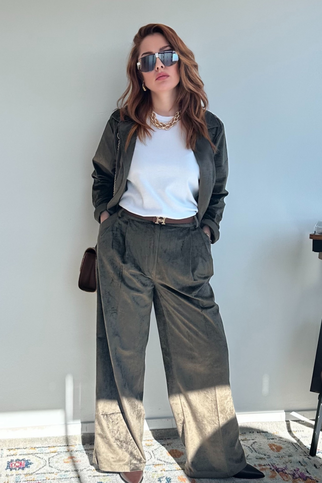 Haki Süet Pantolon Ceket Takım