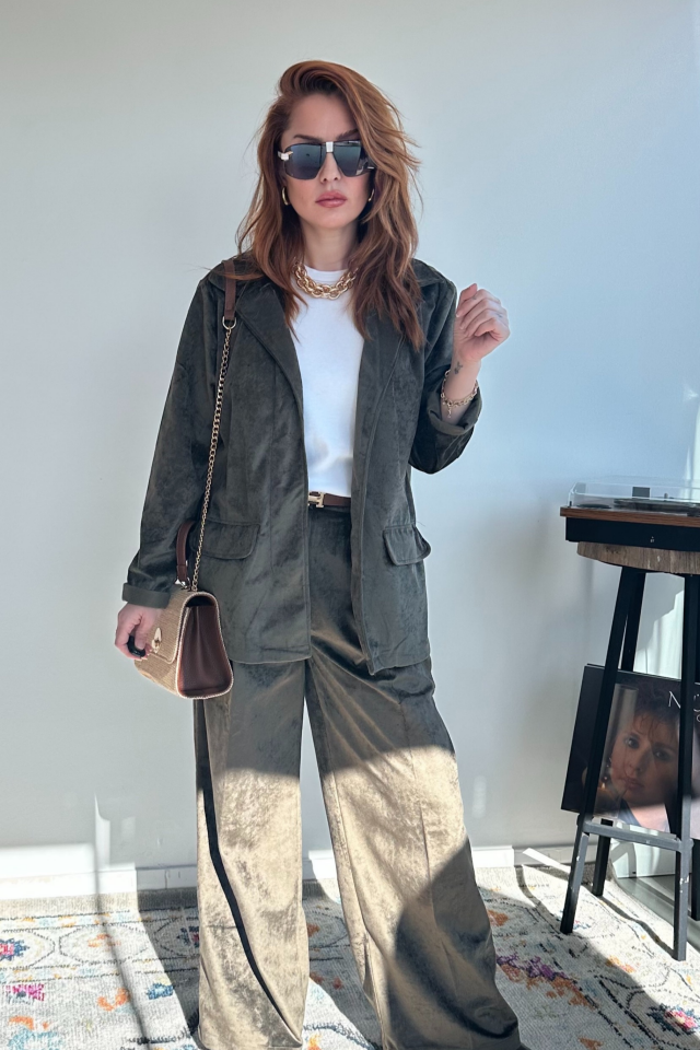 Haki Süet Pantolon Ceket Takım