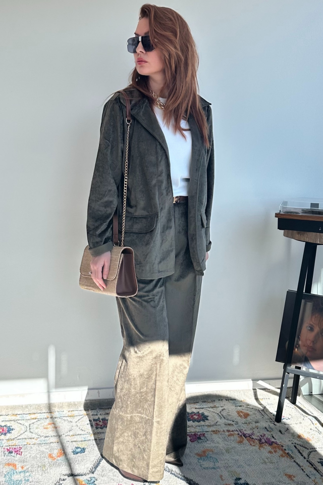 Haki Süet Pantolon Ceket Takım