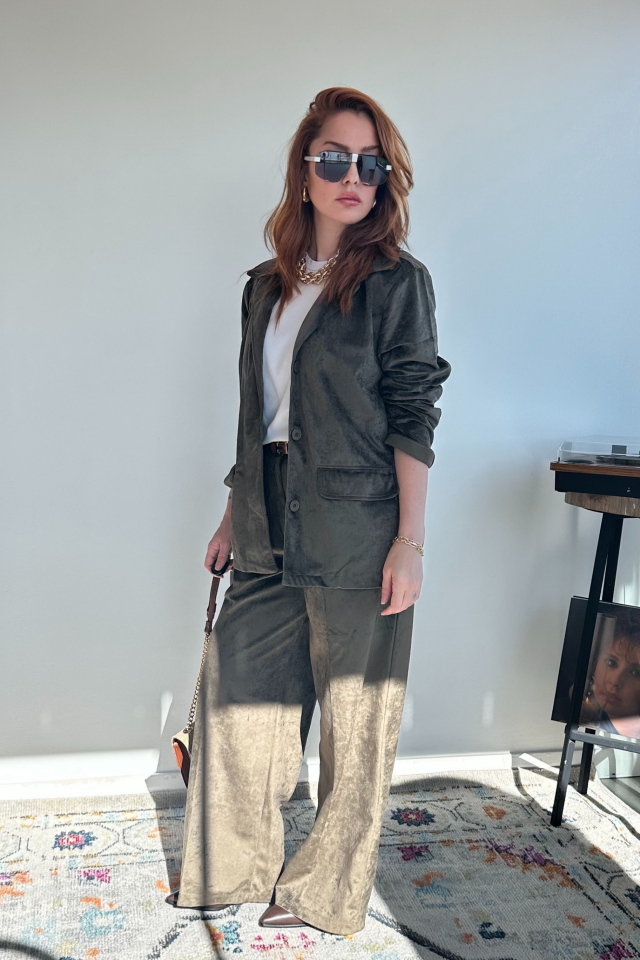 Haki Süet Pantolon Ceket Takım