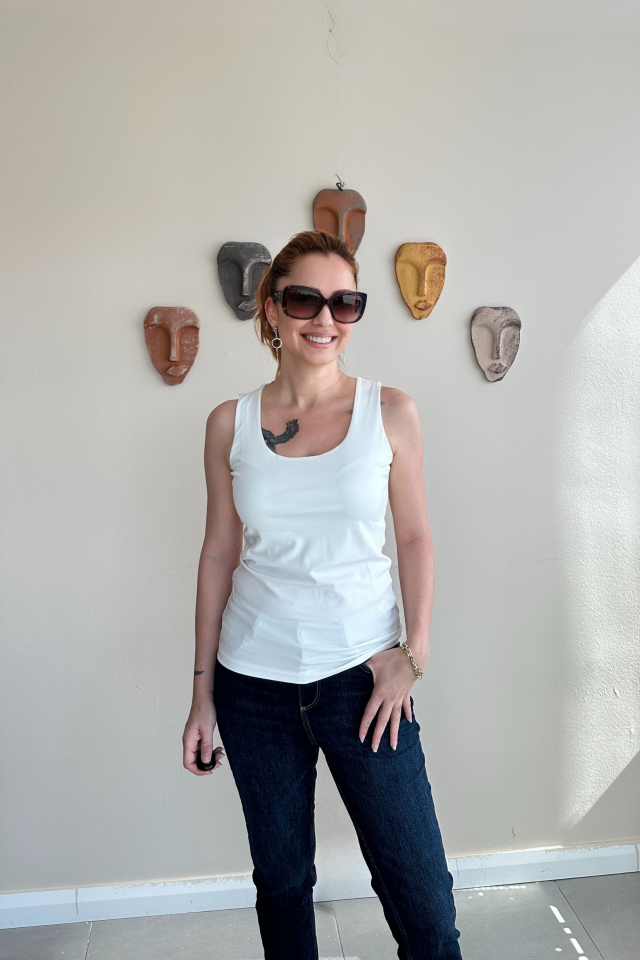 Ekru Kalın Askılı Bluz