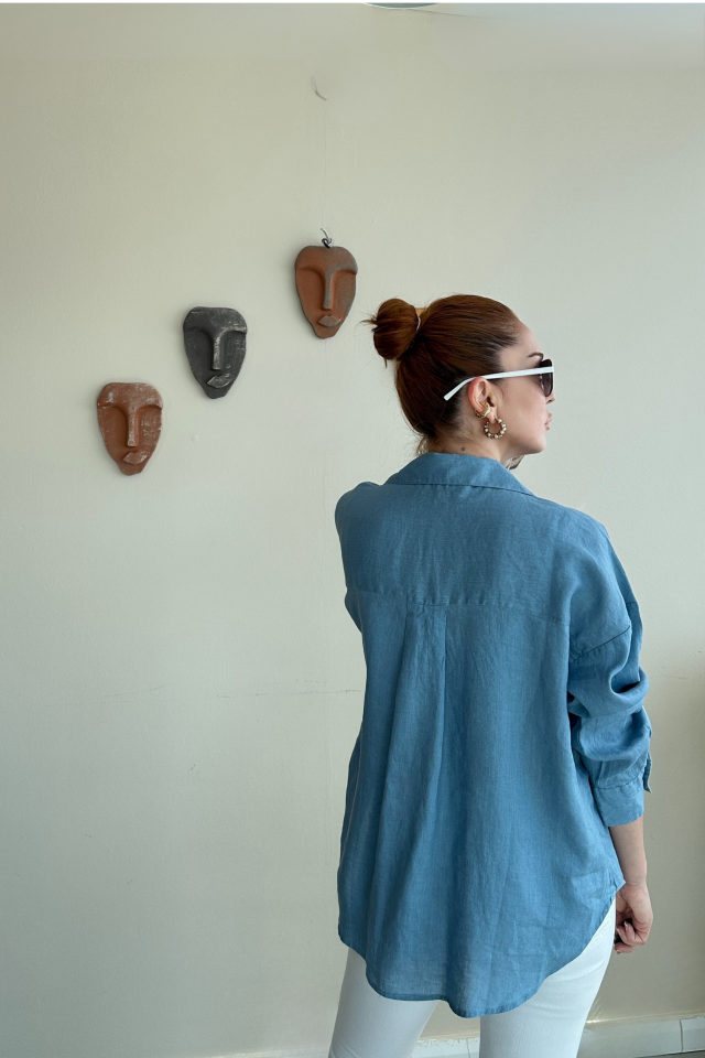 Mavi Keten Gömlek