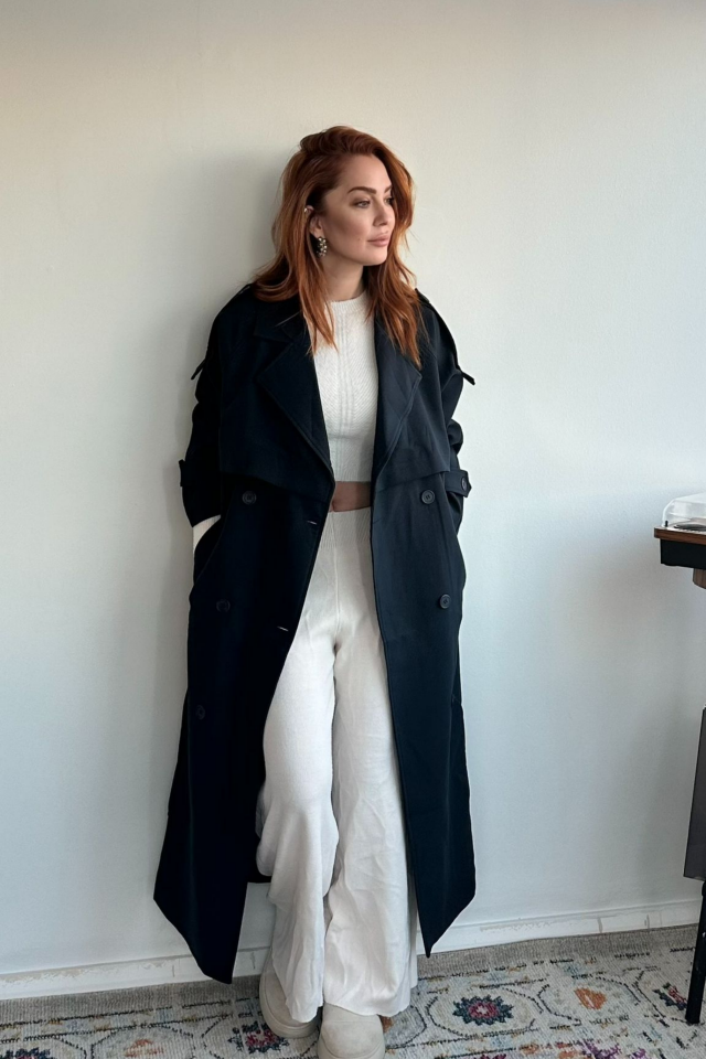 Lacivert Uzun Trençkot