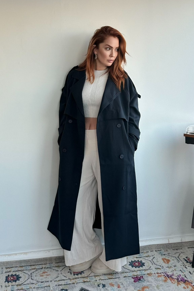 Lacivert Uzun Trençkot
