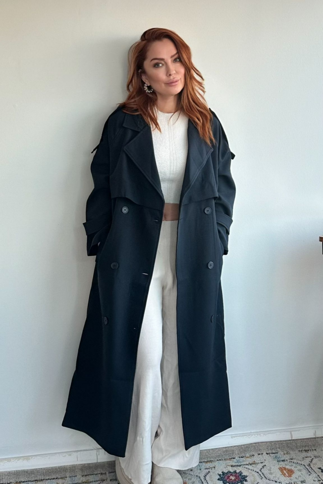 Lacivert Uzun Trençkot