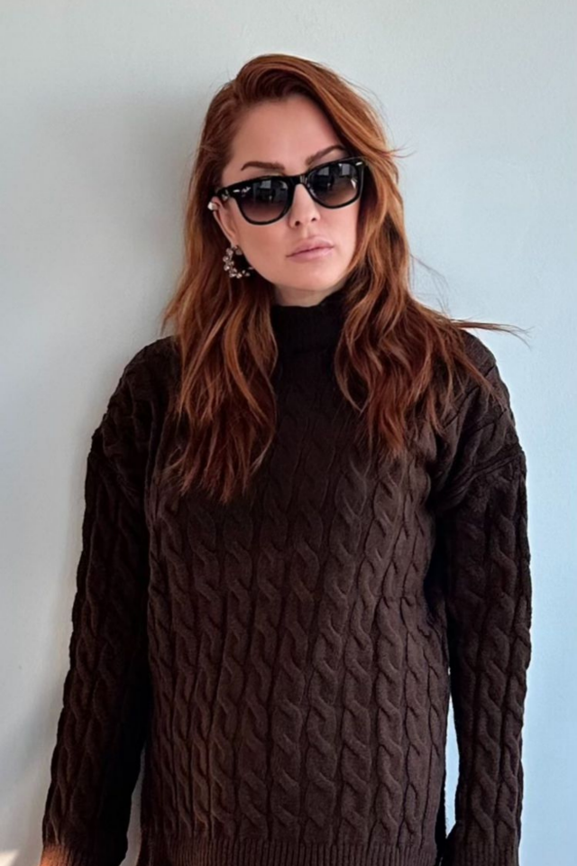 Kahverengi Saç Örgü Detaylı Triko Takım