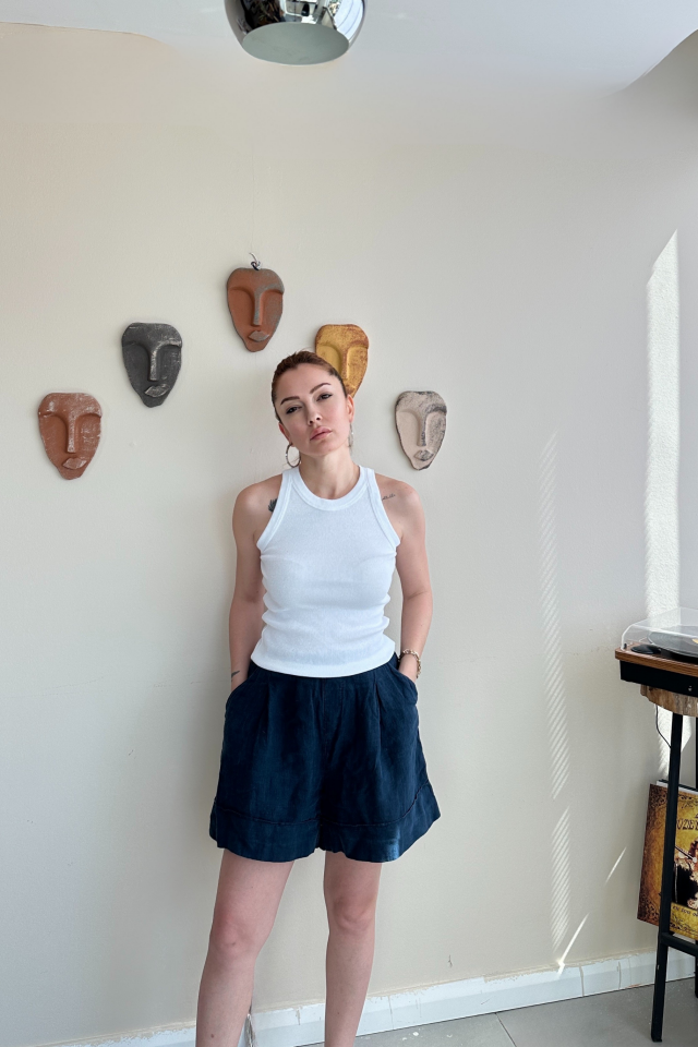 Lacivert Keten Şort