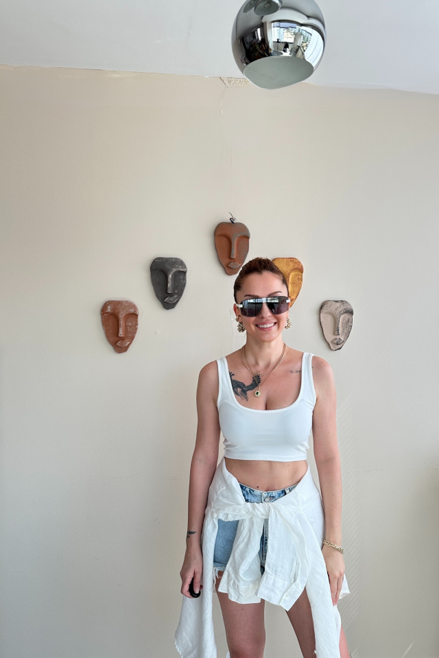 Kalın Askılı Ekru  Crop Büstiyer