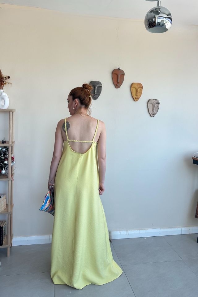 Askılı Uzun Sarı Elbise