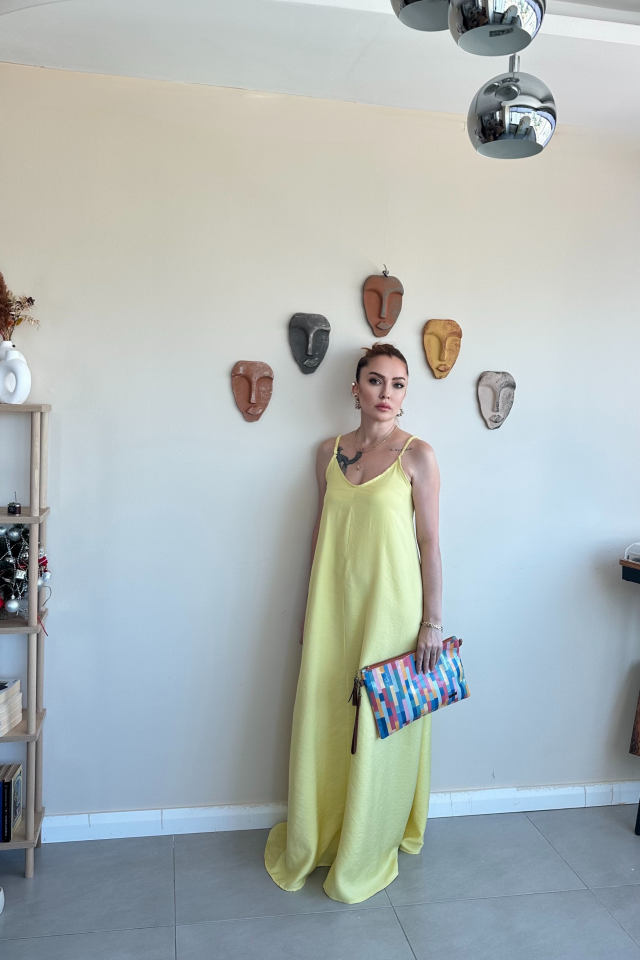 Askılı Uzun Sarı Elbise