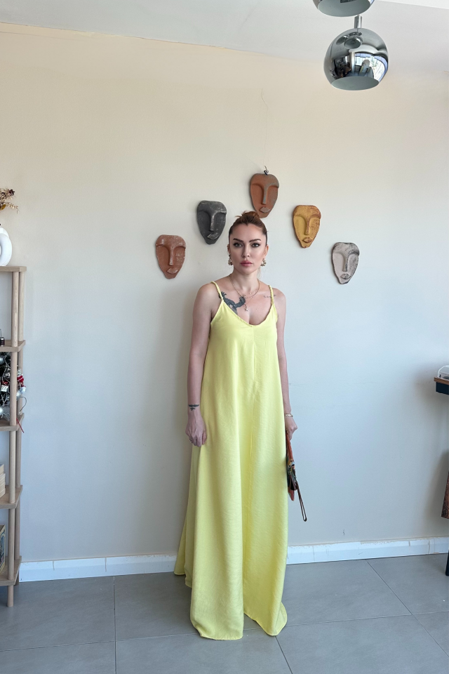 Askılı Uzun Sarı Elbise