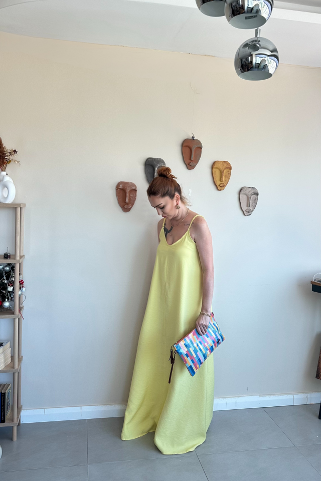 Askılı Uzun Sarı Elbise