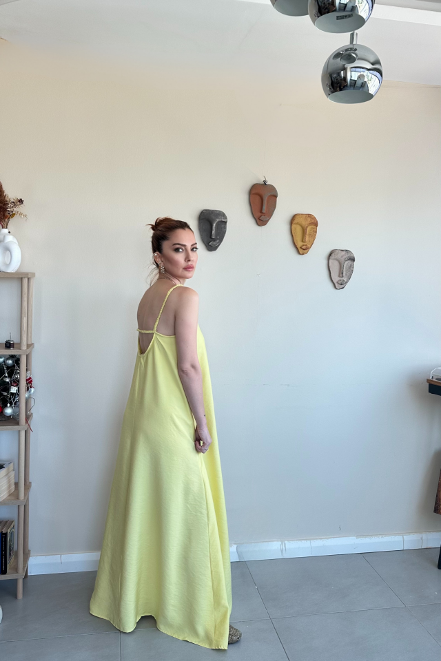Askılı Uzun Sarı Elbise