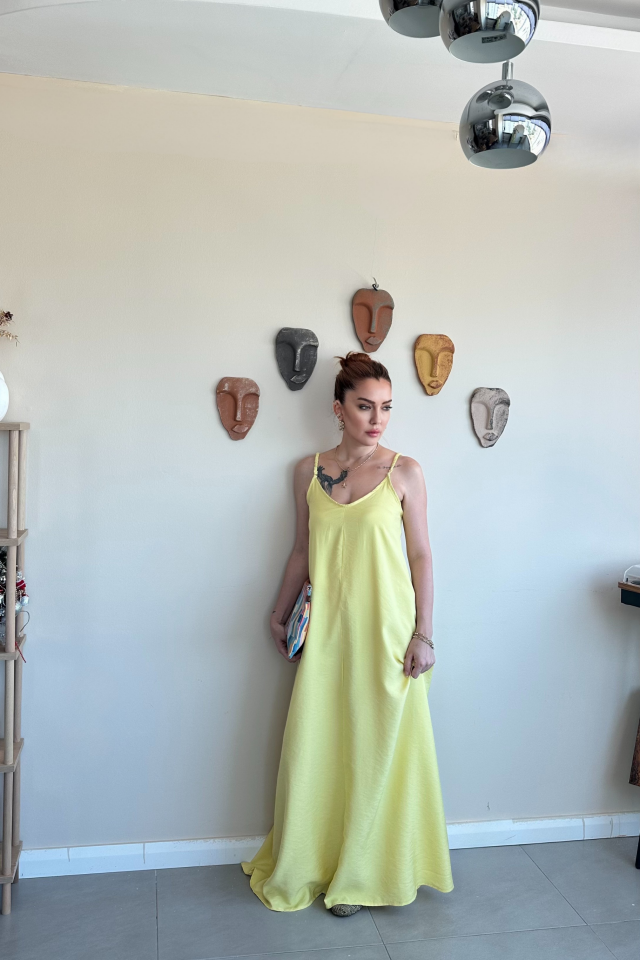 Askılı Uzun Sarı Elbise